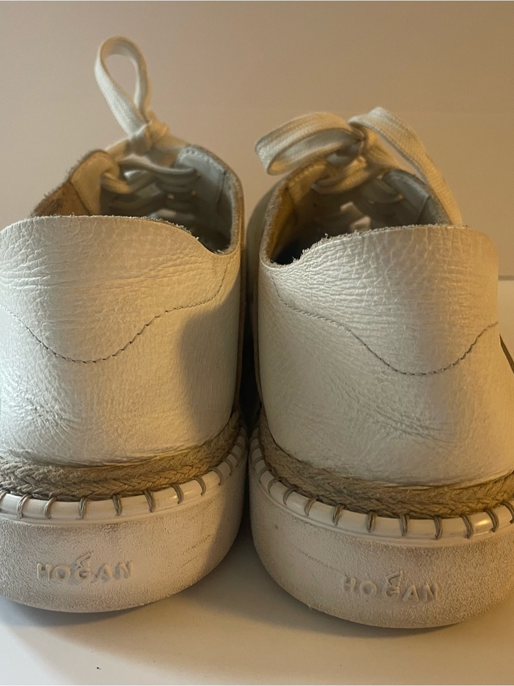 Hogan White Pebbled Leather Espadrille Platform Sneakers Men’s 6 / Women’s 7.5-8 - Picture 4 of 11